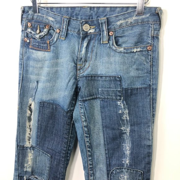 True Religion 27 Joey Patch Distressed Flare Leg V - Picture 3 of 8